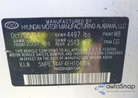 2015 Hyundai Sonata Sport из США, поврежденный, VIN 5NPE34AF4FH104316